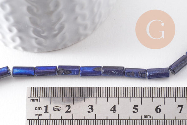 Perle tube nacre naturelle teintée bleu 10x4.5mm, x1 fil de 36cm (G9973)
