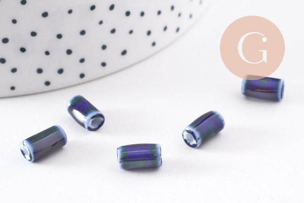 Perle tube porcelaine bleu foncé 10mm, x5 (G5395)