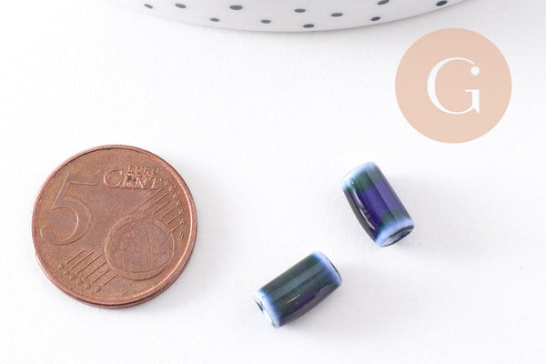 Perle tube porcelaine bleu foncé 10mm, x5 (G5395)