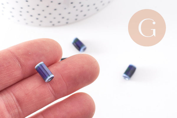 Perle tube porcelaine bleu foncé 10mm, x5 (G5395)