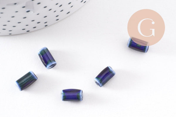 Perle tube porcelaine bleu foncé 10mm, x5 (G5395)