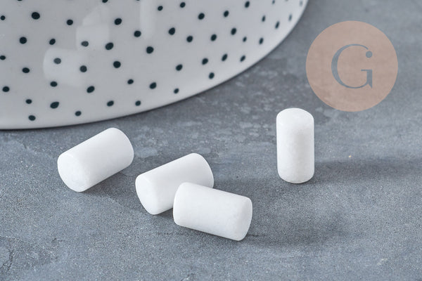 Perle tube quartz neige 12x7mm, x10 (G8830)