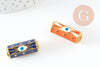 Perle tube talisman oeil protecteur émail coloré laiton doré 22mm, x1 (G9413)