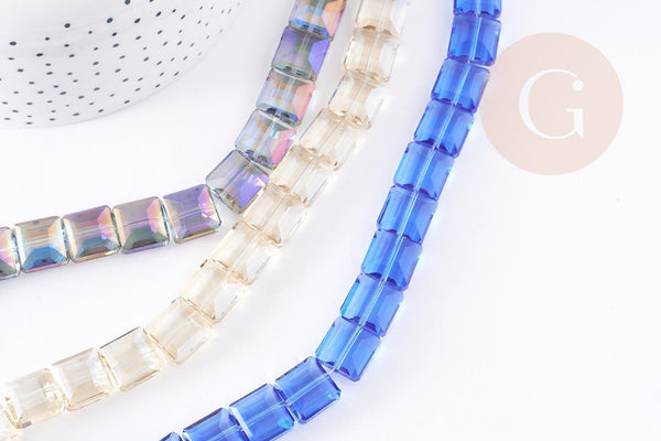 Perle verre carré irisé facetté 12mm, x5 perles (G9076)