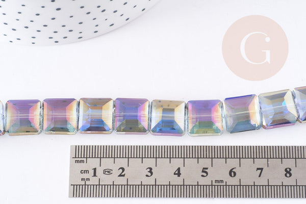 Perle verre carré irisé facetté 12mm, x5 perles (G9076)