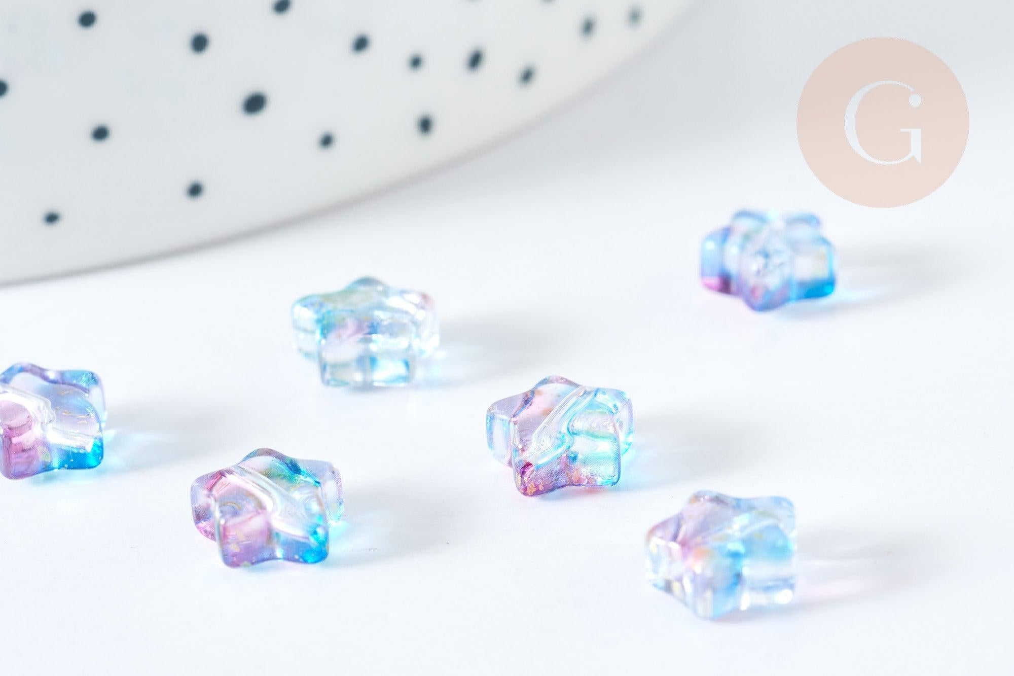 Perle verre étoile bleu violet 8mm, création de bijoux DIY, x10 (G8109)