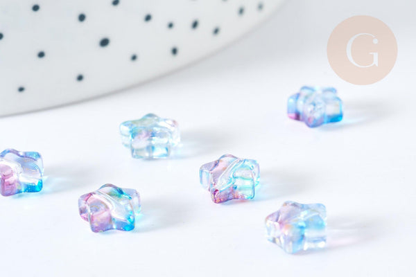 Perle verre étoile bleu violet 8mm, création de bijoux DIY, x10 (G8109)