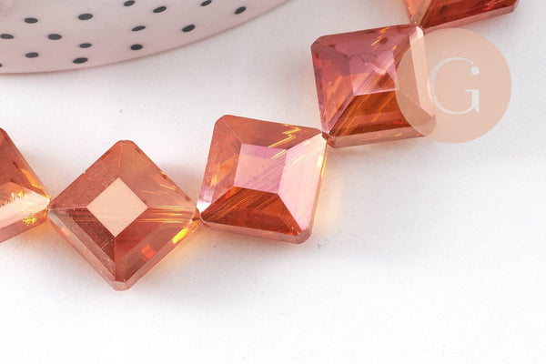 Perle verre losange irisé facetté 17mm, perles carrée, perles verre pour création bijoux,fil de 35 perles, X1 (G6064)