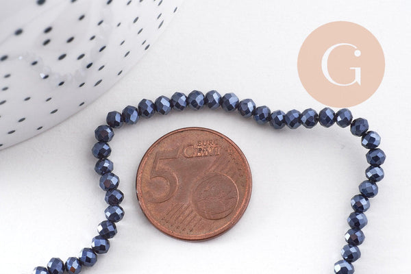 Perles Abacus Cristal à facette noir irisé gris 3x2mm, x1 fil de 32cm (G5424)