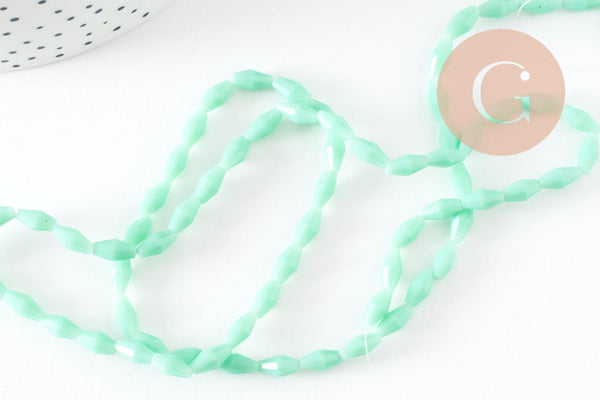 Perles Losange verre opaque facettée vert foncé 8x4mm, perle verre verte, cristal, fil de 58cm x1 (G7870)