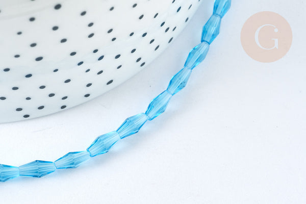Perles Losanges facettées turquoise transparent 8x4mm, cristal, le fil de 60cm (G7336)