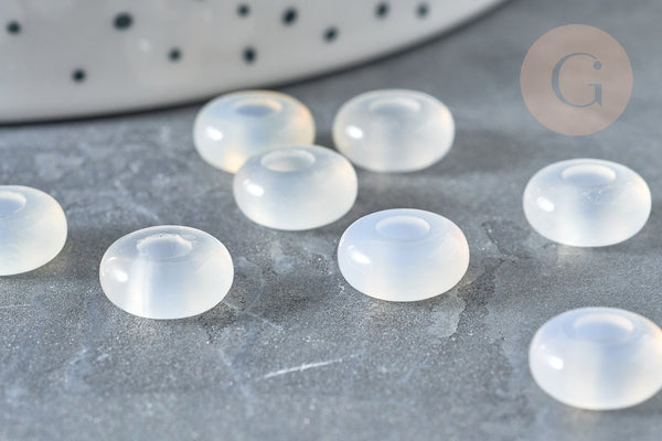 Perles Rondelles agate blanche naturelle 10x4.5mm, création bijoux pierre, x 2 (G7894)