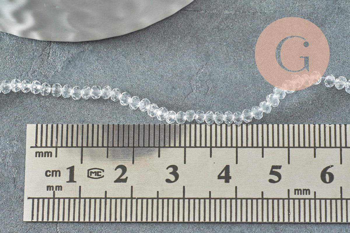 Perles Rondelles facettées verre transparent 2~2,5mm, x1 fil de 35cm (G7838)