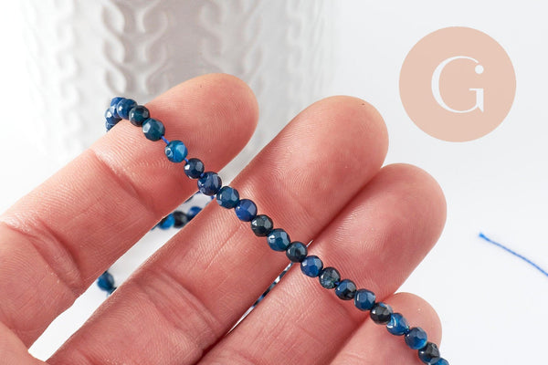 Perles Rondes facettées agate bleue foncée 4mm, perle agate naturelle, pierre gemme, perle facette,4mm,fil de 37cm x1 (G1087)