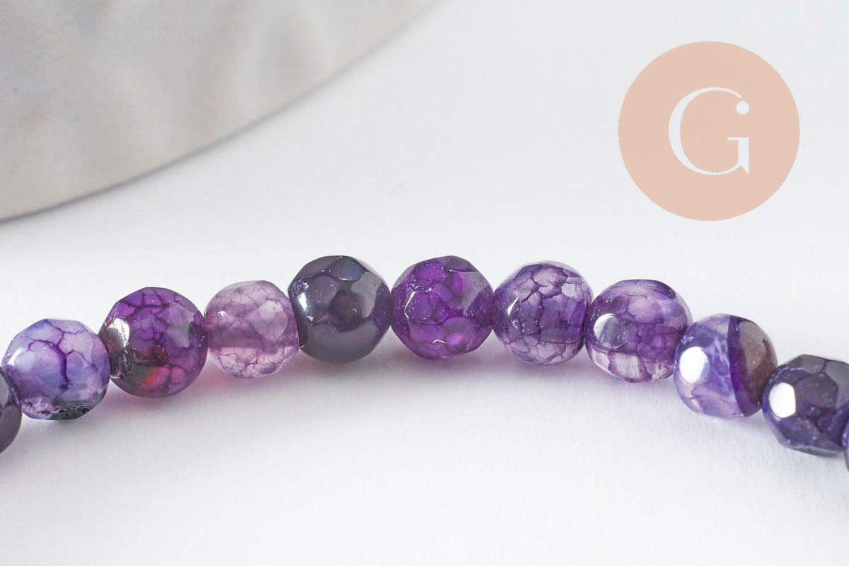 Perles Rondes facettées agate violette, perle agate, pierre naturelle, agate naturelle,4mm,fil de 39cm, x1 (G2003)