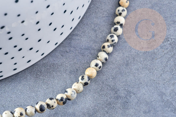 Perles Rondes jaspe dalmatien 4mm, x1 fil de 38cm (G8698)