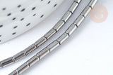 Perles Tube verre argent platine brillant 4.5x2.5mm, x1 fil de 36cm (G7341)