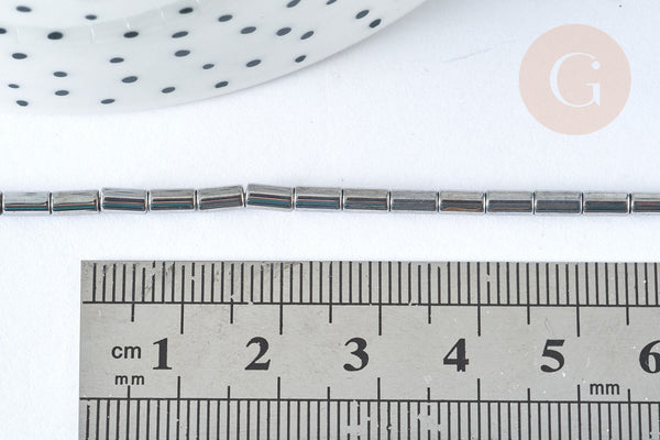 Perles Tube verre argent brillant 4.5x2.5mm, x1 fil de 36cm (G7341)