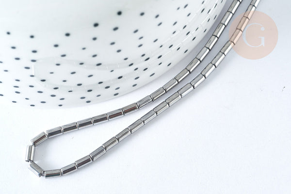 Perles Tube verre argent brillant 4.5x2.5mm, x1 fil de 36cm (G7341)