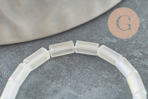 Perles Tube verre blanc opaque AB 4,5mm,fournitures création bijoux, le fil de 37cm, x1 (G6957)