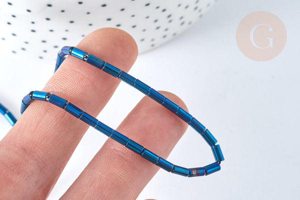 Perles Tube verre bleu irisé 4.5x2.5mm,perle tissage et fabrication bijoux,le fil de 36cm (G7337)