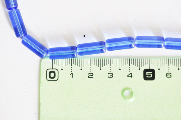 Perles Tube verre bleu roi 15x6mm, x1 fil de 12 perles (G3198)