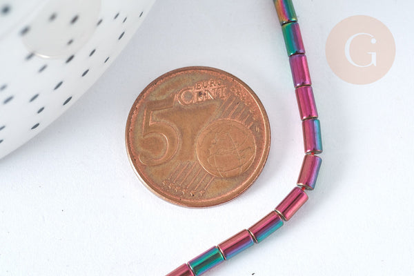 Perles Tube verre violet irisé 4.5x2.5mm,perle tissage et fabrication bijoux, fil de 36cm, X1 (G7346)