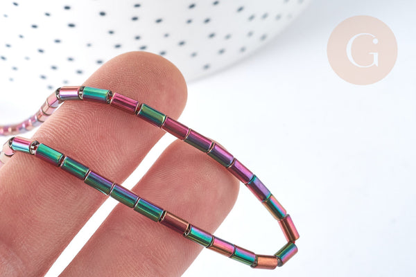 Perles Tube verre violet irisé 4.5x2.5mm,perle tissage et fabrication bijoux, fil de 36cm, X1 (G7346)