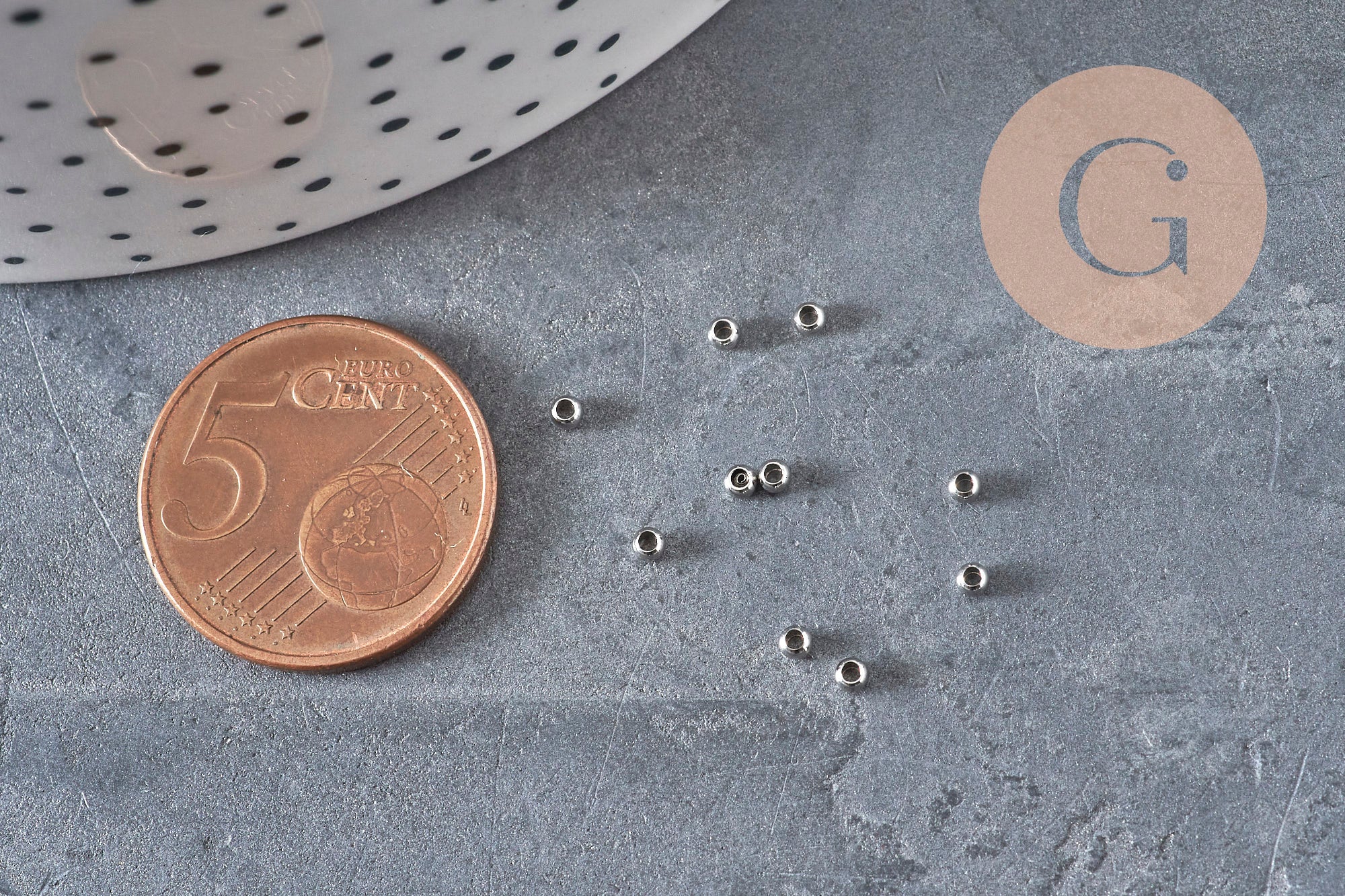 Cuentas engarzables de acero inoxidable 316 platino 2 mm, x50 (G11174)
