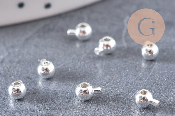 Perles à écraser boule 2 en 1 laiton platine, argentée ou dorée 3.5x2mm, x10 (G10826)