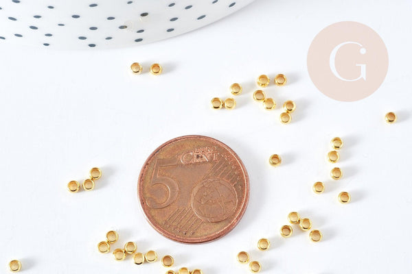 Perles à écraser laiton doré 2.5x1.5mm, fournitures dorées pour création bijoux, x5Gr (G2551)