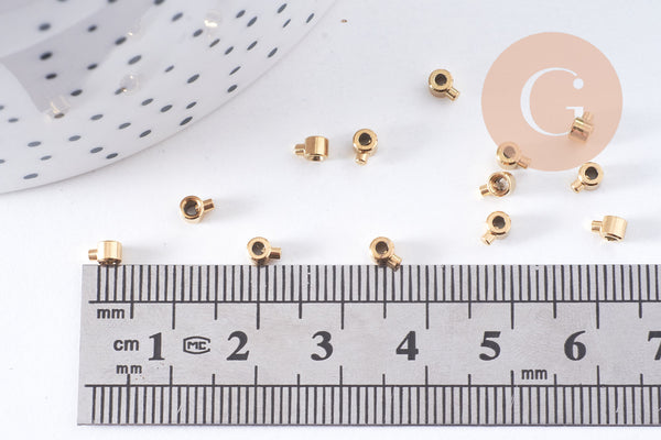 Perles à écraser tube 2 en 1 acier 304 inoxydable doré/platine IP 3.5x2mm, x5 ou 10 (G10748)