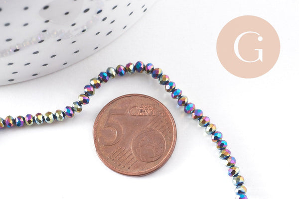 Perles abacus cristal à facette noir irisé 3x2mm, x1 fil de 32cm (G4692)