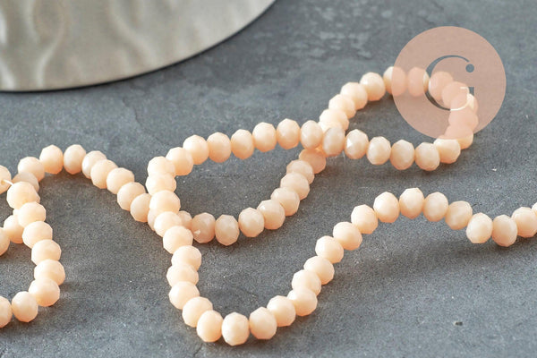 Perles abacus cristal beige opaque 4x3mm, perle cristal verre facette,fil de 40cm x1 (G8521)