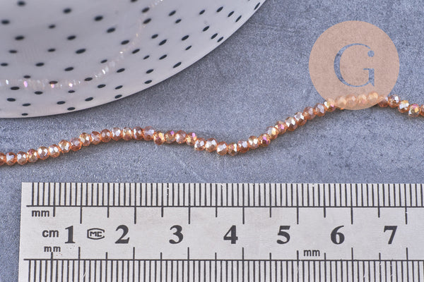 Perles abacus cristal jaune ambre irisé 2.7mm, x1 fil de 28cm (G10951)