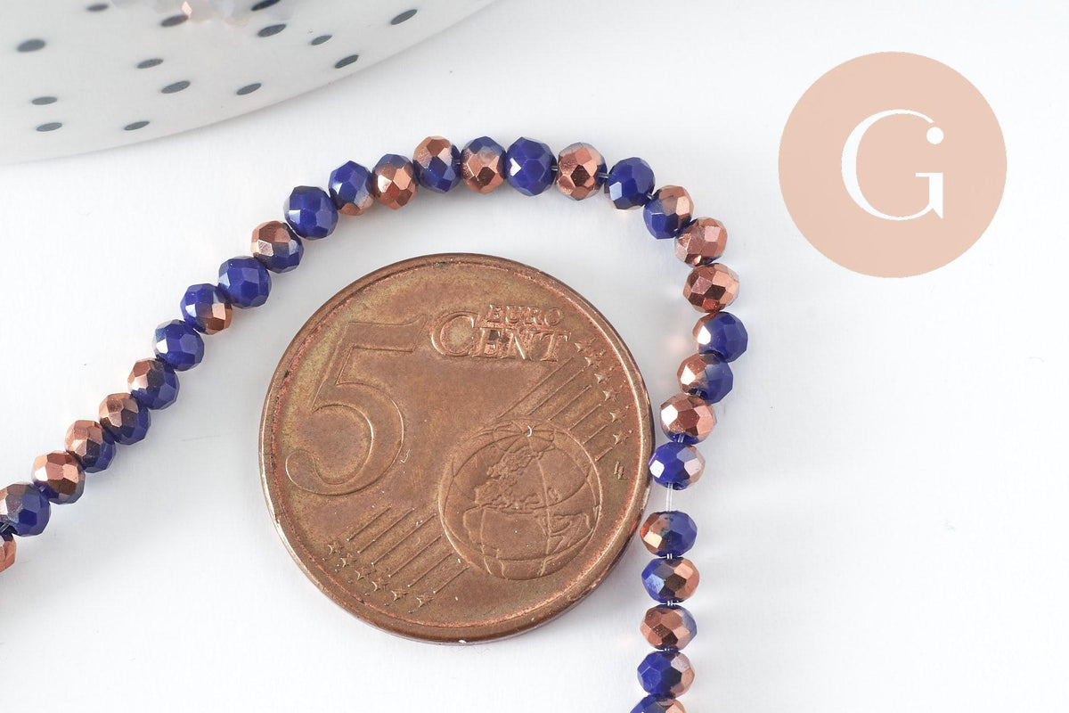 Perles abacus cristal bleu or 3x2mm, x1 fil de 38cm (G6178)