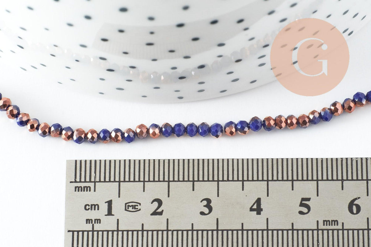 Perles abacus cristal bleu or 3x2mm, x1 fil de 38cm (G6178)