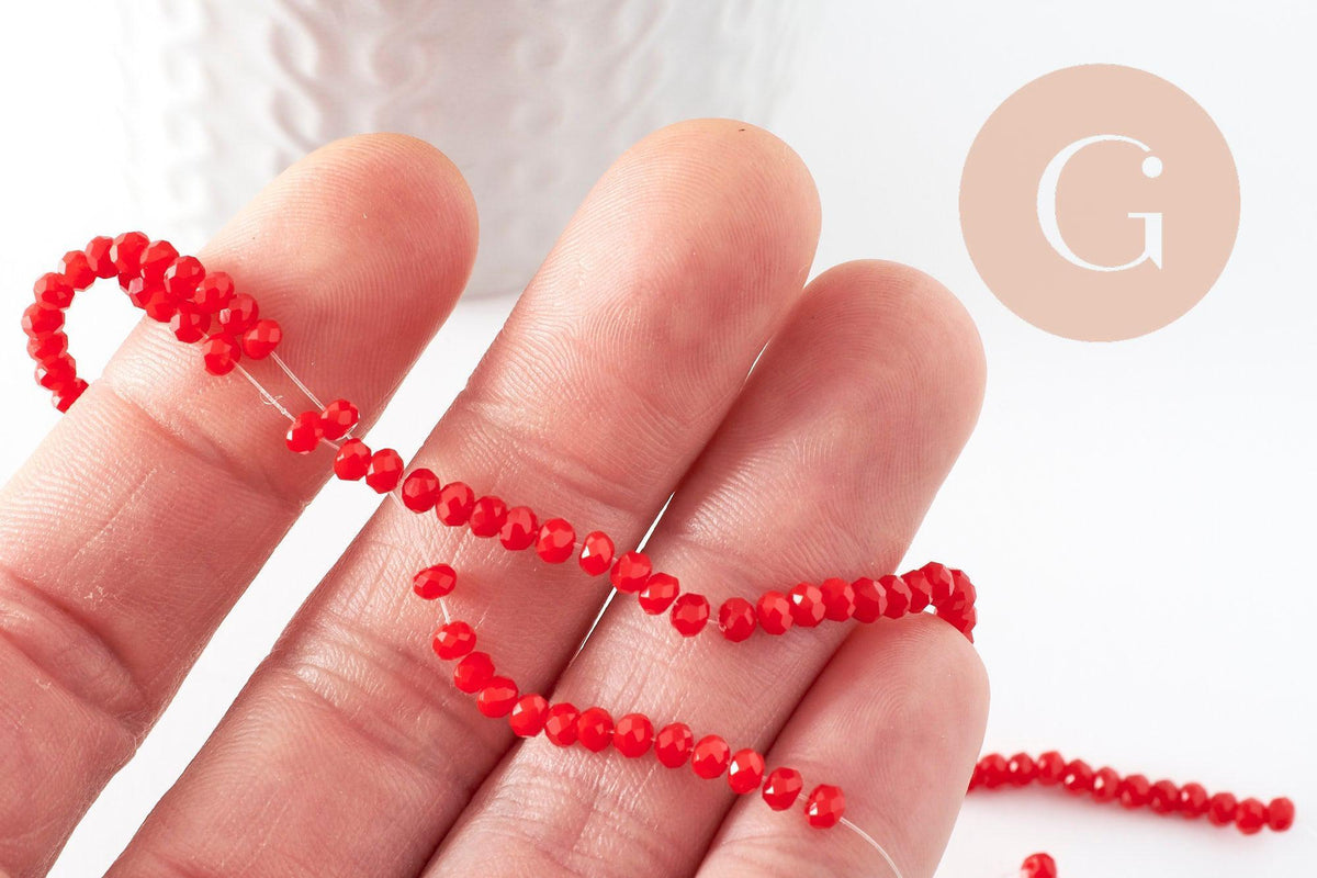 Perles abacus cristal rouge orangé 3mm, x1 fil de 32cm (G4677)