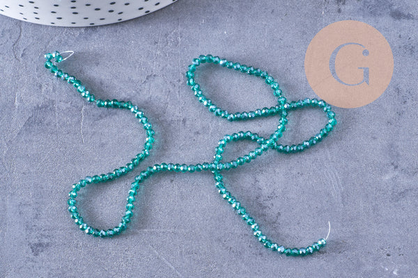 Perles abacus cristal vert emeraude irisé 2.7mm, x1 fil de 28cm (G10952)