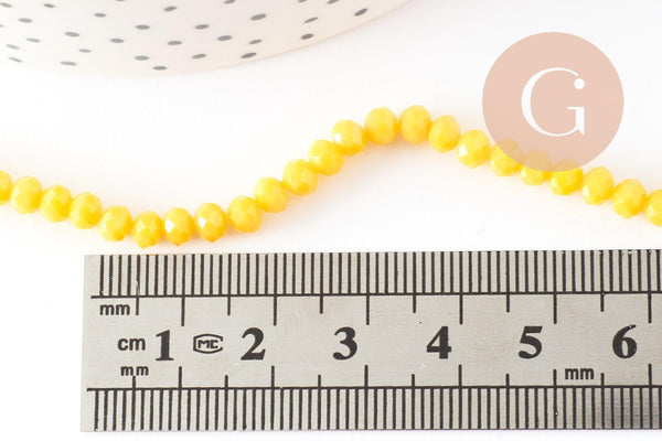 Perles abacus facetté cristal jaune 4x3mm, perles création bijoux cristal, fil de 46.5cm, x1 (G8696)