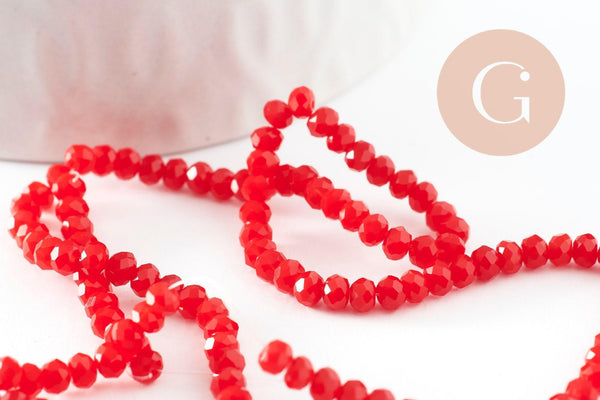 Perles abacus rouge-orange, cristal orange, fourniture ,perle cristal, 3 mm, fil de 38 cm x1 (G4677)