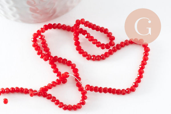 Perles abacus rouge-orange, cristal orange, fourniture ,perle cristal, 3 mm, fil de 38 cm x1 (G4677)