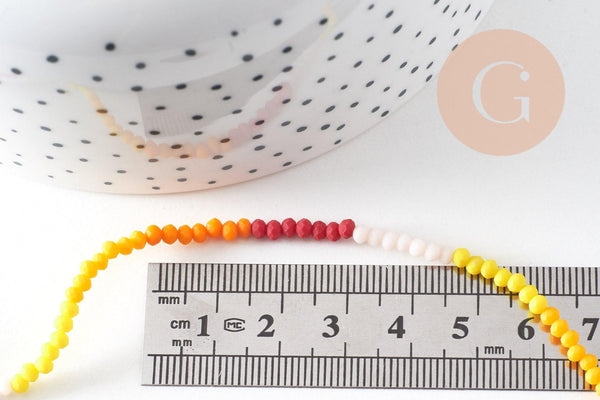 Perles abacus verre jaune orange camaïeu 3x2.5mm, perles cristal, fil de 42.5cm, x1 (G7828)