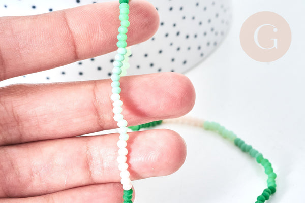 Perles abacus verre vert camaïeu 3x2.5mm, perles cristal, le fil de 42.5cm, x1 (G7830)