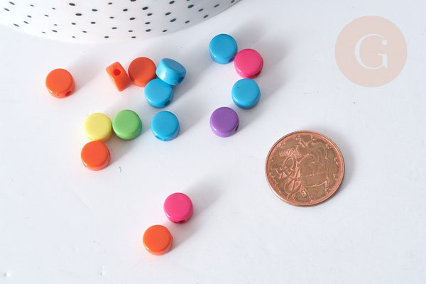 Perles acrylique rondes plates couleur mixte 8mm, création bijou plastique, création bijoux fantaisie, x50 (G7976)