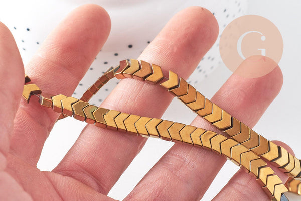 Perles arrow hématite doré, fourniture créative, perles pierre fine, hematite, pierre dorée, fil de 90 perles x1 (G3682)