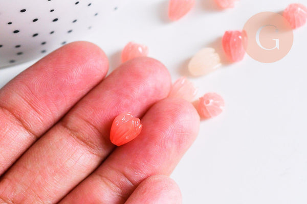 Perles bourgeon fleur résine rose 8.5x7mm,perle , x10 (G7084)