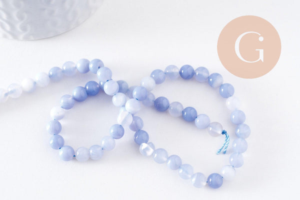 Perles calcédoine bleue, chalcédonie,pierre naturelle, perles pierre,quartz naturel, 6mm, le fil de 38 cm, (G2937)