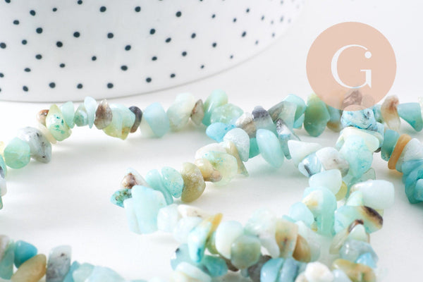 Perles chips amazonite naturelle 5-8mm, x1 fil 76cm (G10294)