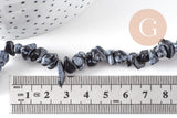 Perles chips en obsidienne neige naturelle 5-8mm, x1 fil de 90 cm(G1266)
